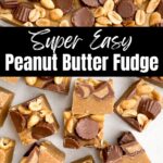 squares of no bake peanut butter fudge on parchment paper