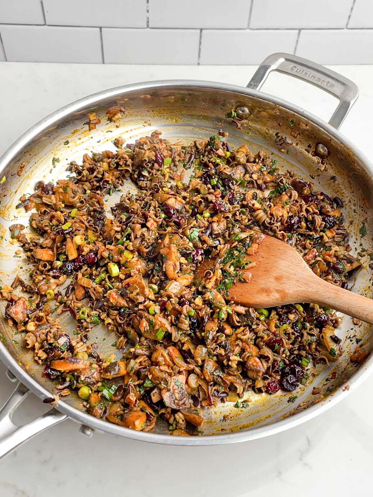 baked vegetarian empanada filling in a skillet