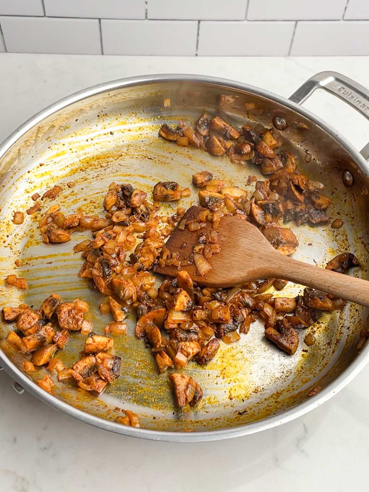 baked vegetarian empanada filling in a skillet