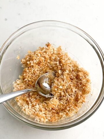 panko mixture in a clear bowl. 