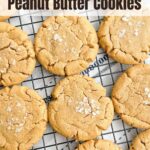 Browned butter peanut butter cookies on a wire baking rack.