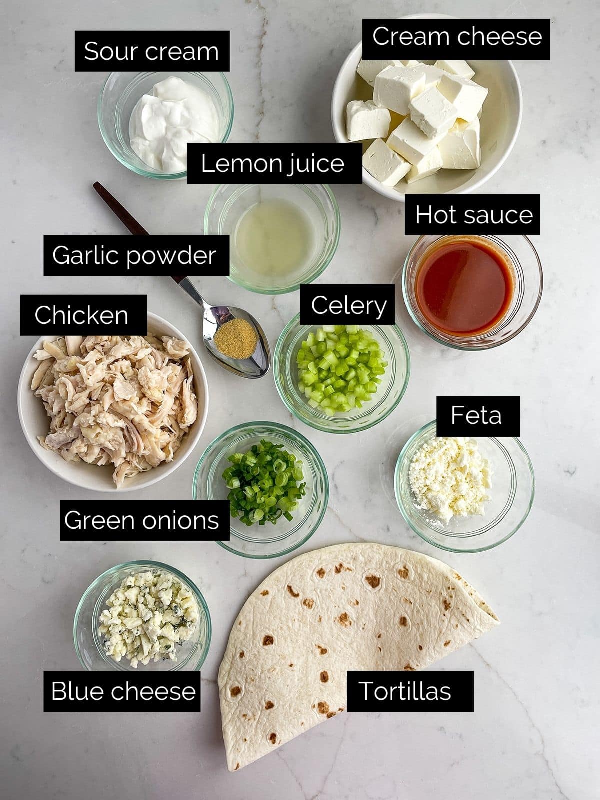 Buffalo Chicken Pinwheels ingredients