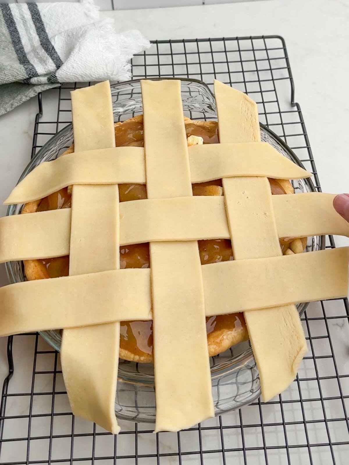 Bottom row of lattice placed horizontally over vertical strips.