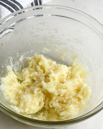 coconut mixture in a clear bowl.