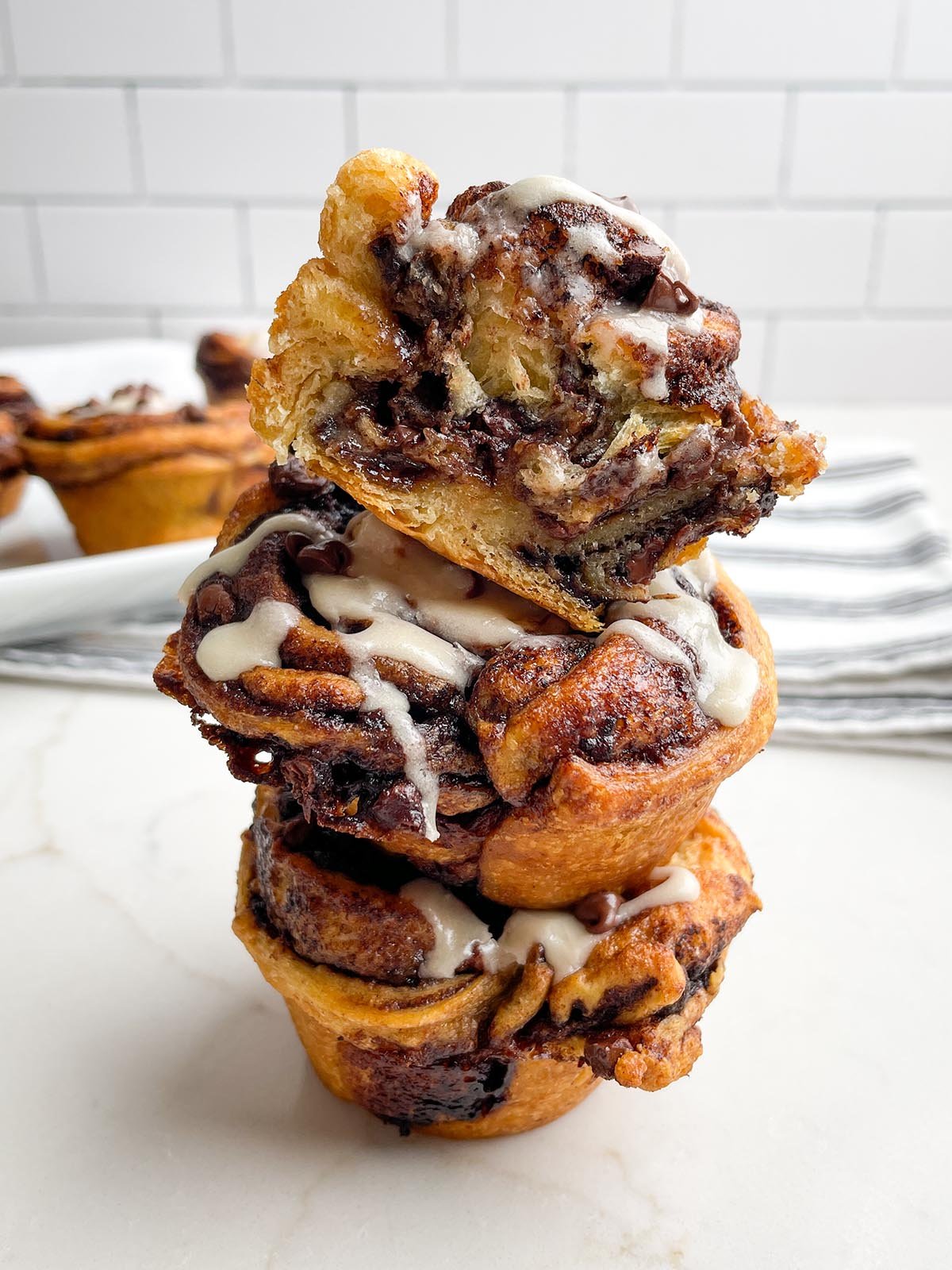 stack of cruffins on a white countertop