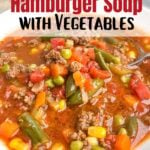 ground beef vegetable soup recipe in a white bowl