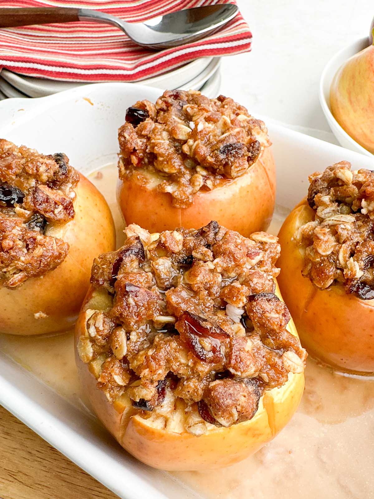 baked cinnamon apples in a baking dish