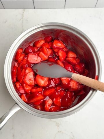 strawberry mixture in saucepan.