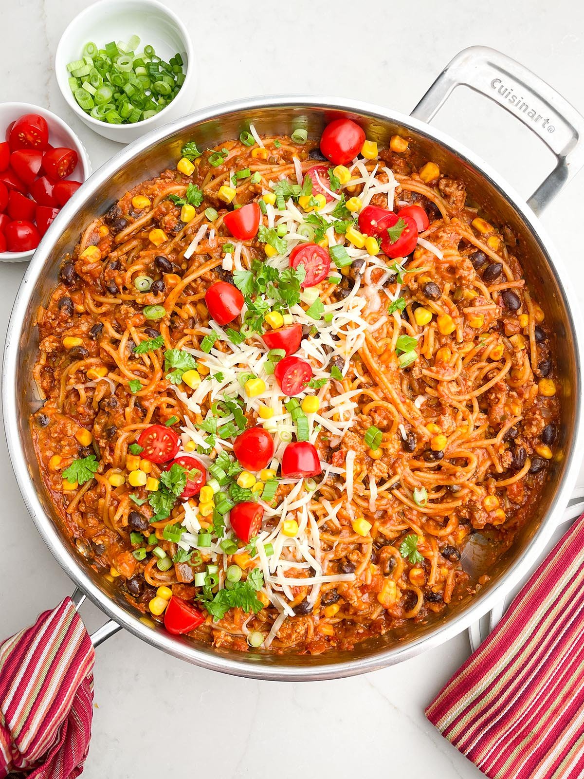 taco spaghetti in stainless steel skillet