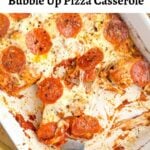 baked pizza casserole in a baking dish.