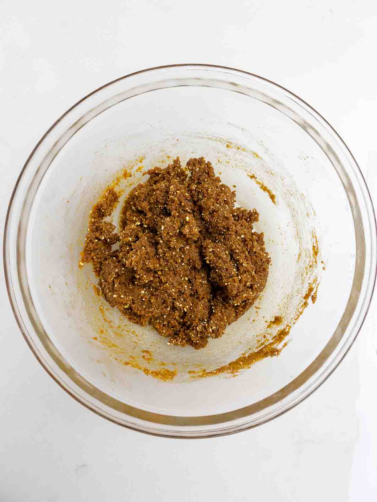 pumpkin gingerbread truffle mixture in a clear bowl