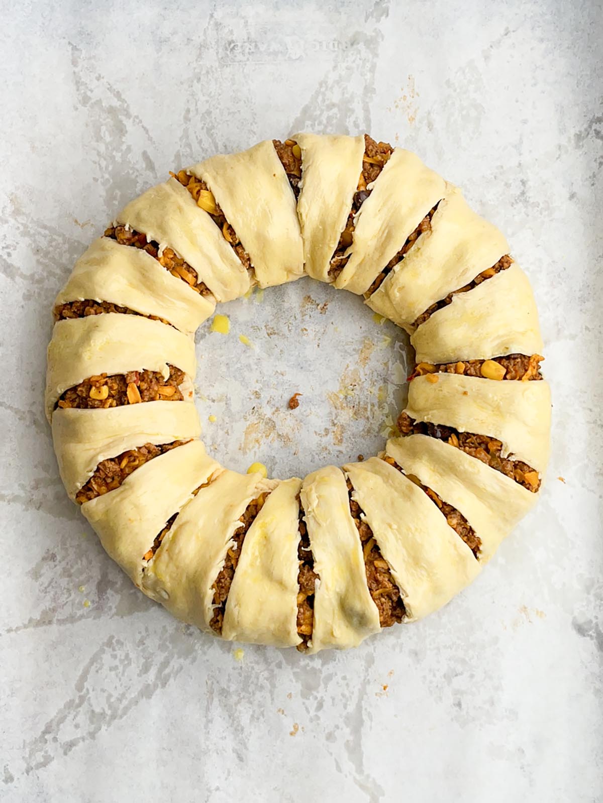 unbaked assembled taco ring