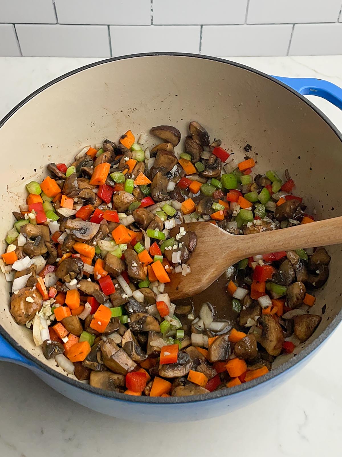 sauteed vegetables in a dutch oven